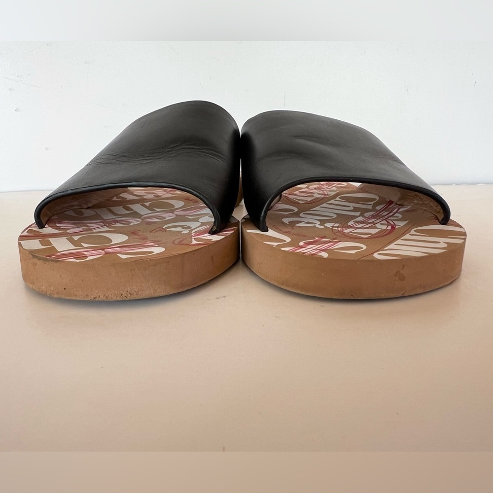 See by Chloé Essie Black Leather Mule Sandals with Tan Soles, size 37 - Picture 12 of 13